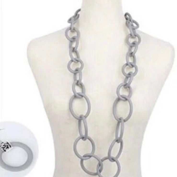 Orange Black or Grey Colour Big Rubber Circle Gothic Punk Long Necklace & Earring Set