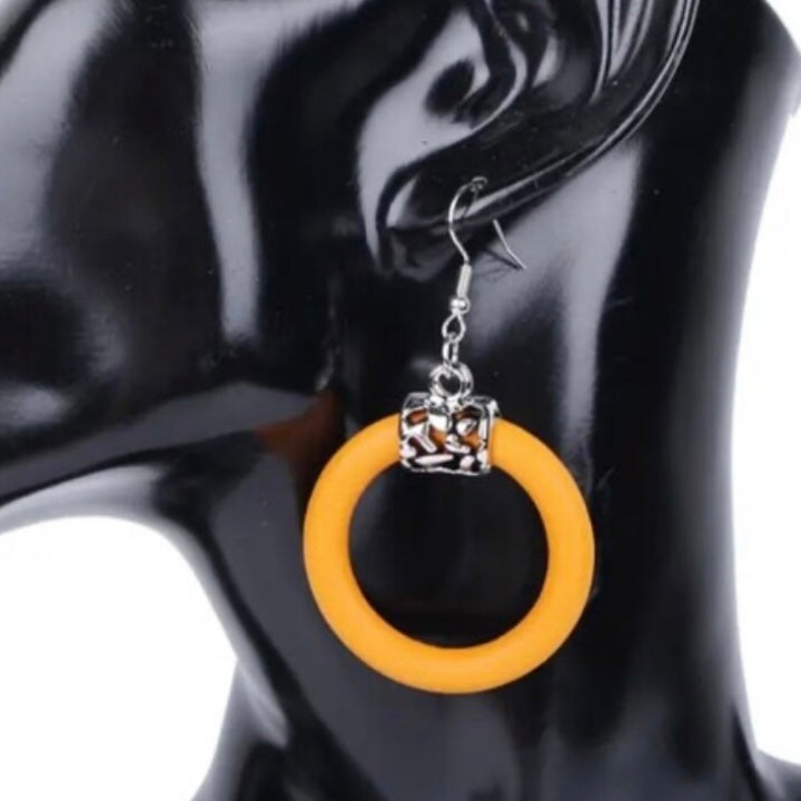 Orange Black or Grey Colour Big Rubber Circle Gothic Punk Long Necklace & Earring Set