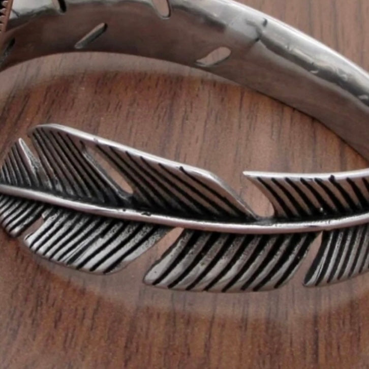 Vintage Stainless Steel Feather Shape Open Cuff Bangle Bracelet