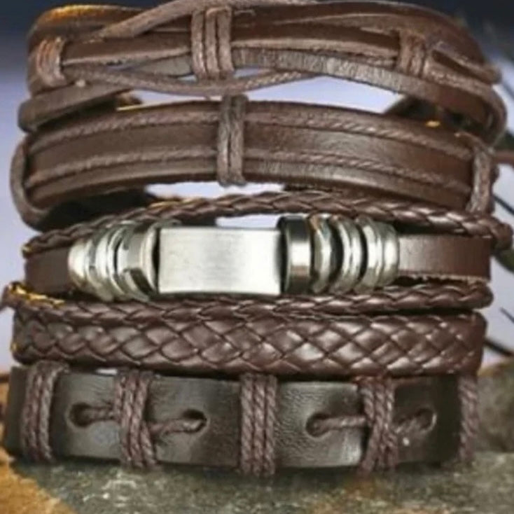 Genuine Vintage Brown Leather Multilayer Bracelet