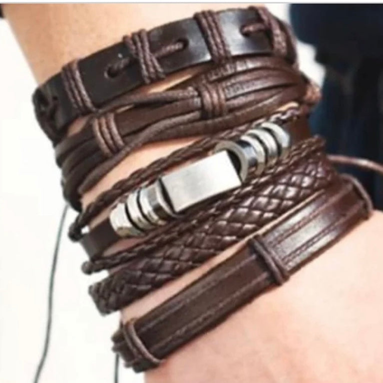 Genuine Vintage Brown Leather Multilayer Bracelet