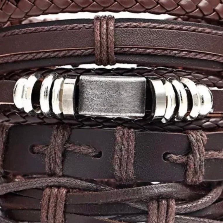 Genuine Vintage Brown Leather Multilayer Bracelet