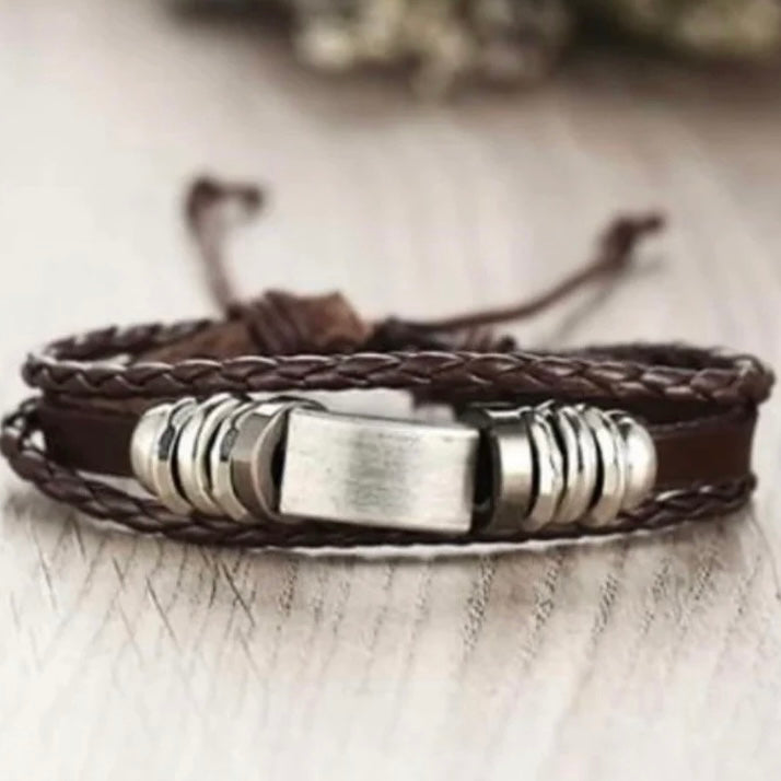 Genuine Vintage Brown Leather Multilayer Bracelet