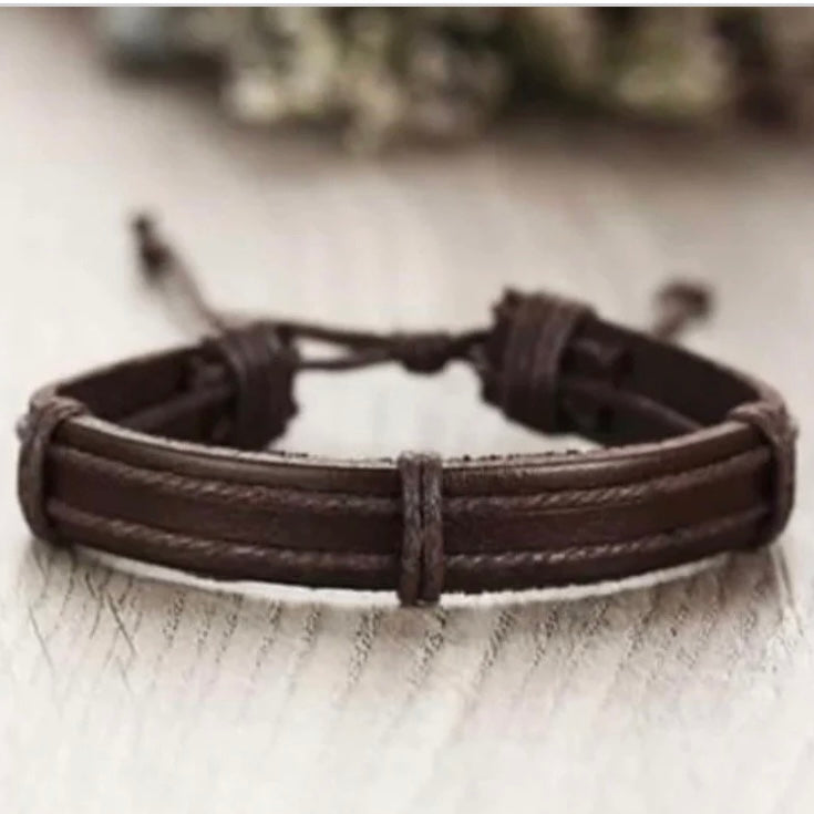 Genuine Vintage Brown Leather Multilayer Bracelet