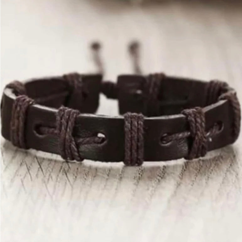 Genuine Vintage Brown Leather Multilayer Bracelet