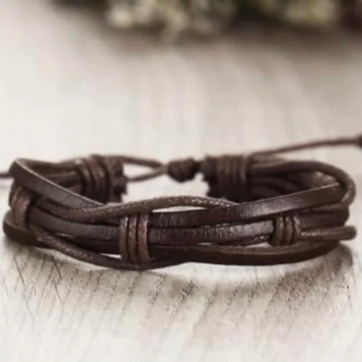 Genuine Vintage Brown Leather Multilayer Bracelet