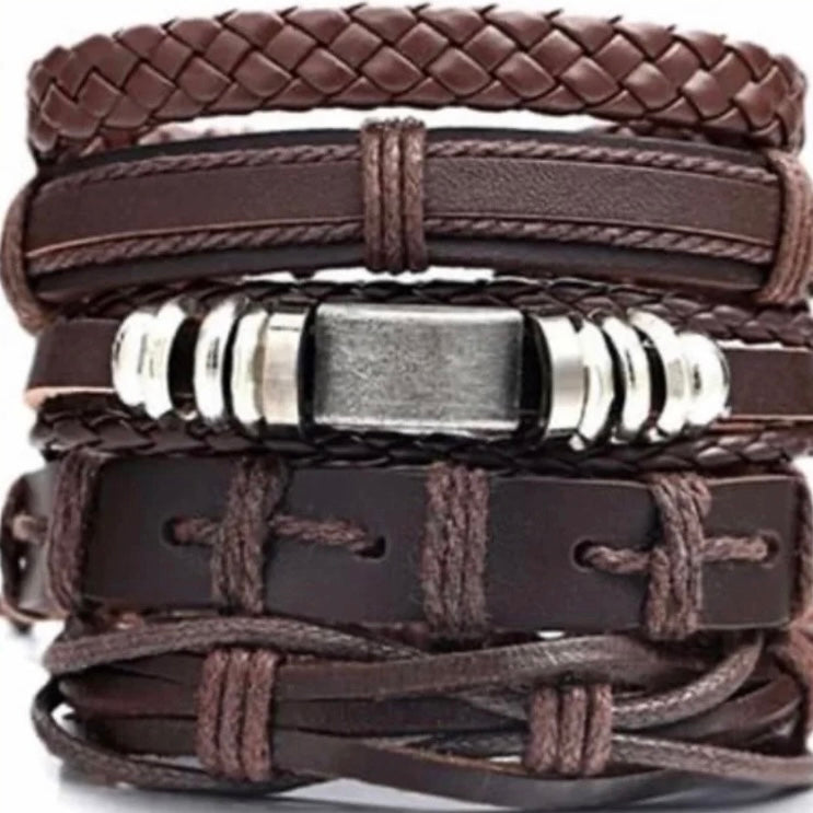 Genuine Vintage Brown Leather Multilayer Bracelet