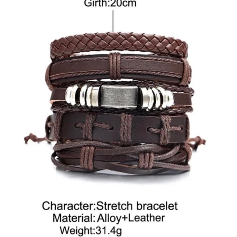 Genuine Vintage Brown Leather Multilayer Bracelet