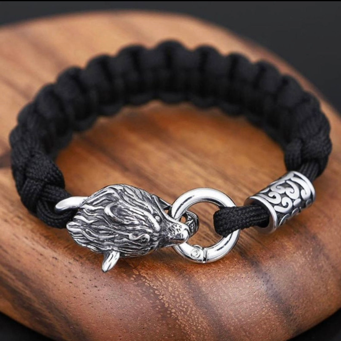 Stainless Steel Celtic Wolf Lanyard Norse Viking Survival Paracord Rope Bangle Wrap Bracelet