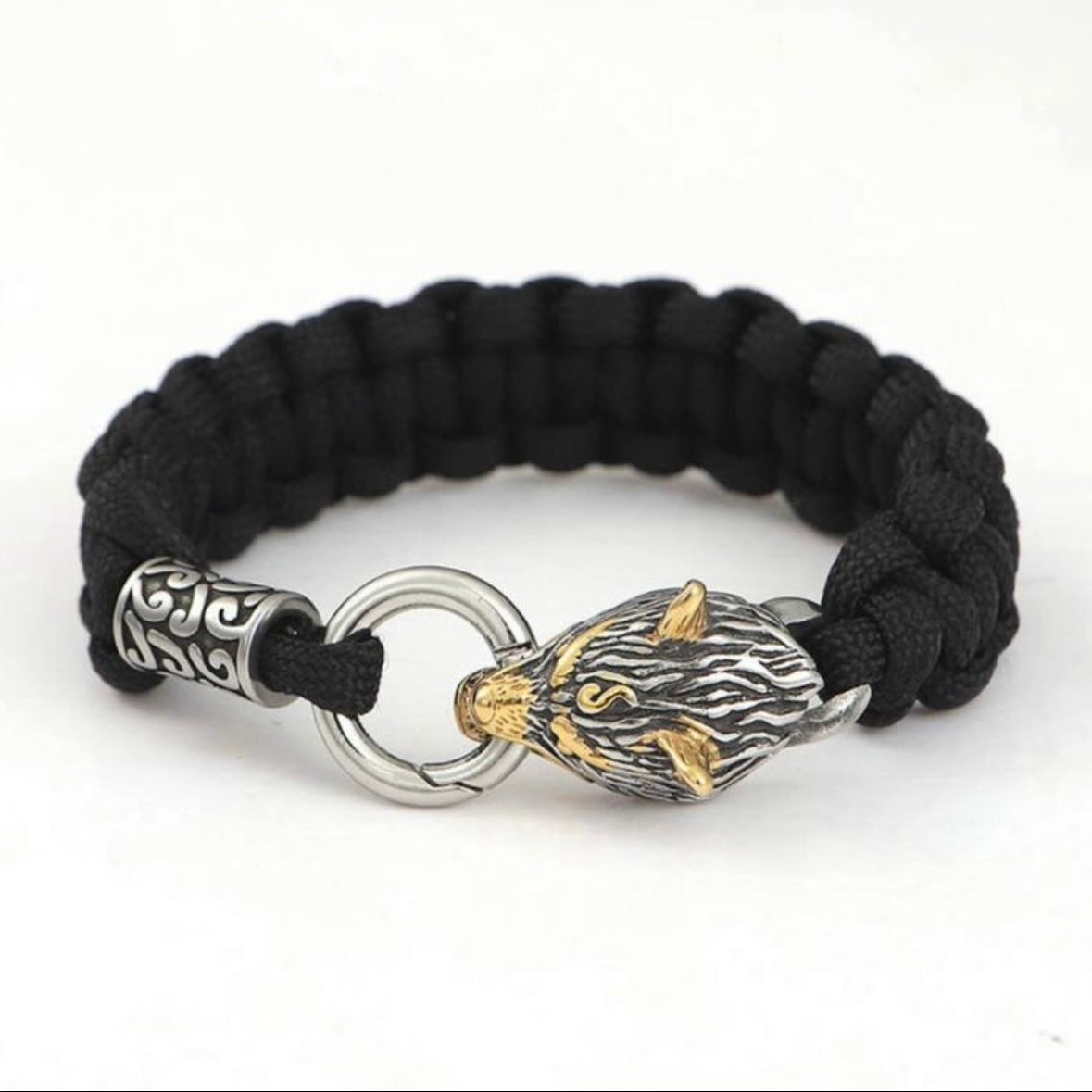 Stainless Steel Celtic Wolf Lanyard Norse Viking Survival Paracord Rope Bangle Wrap Bracelet