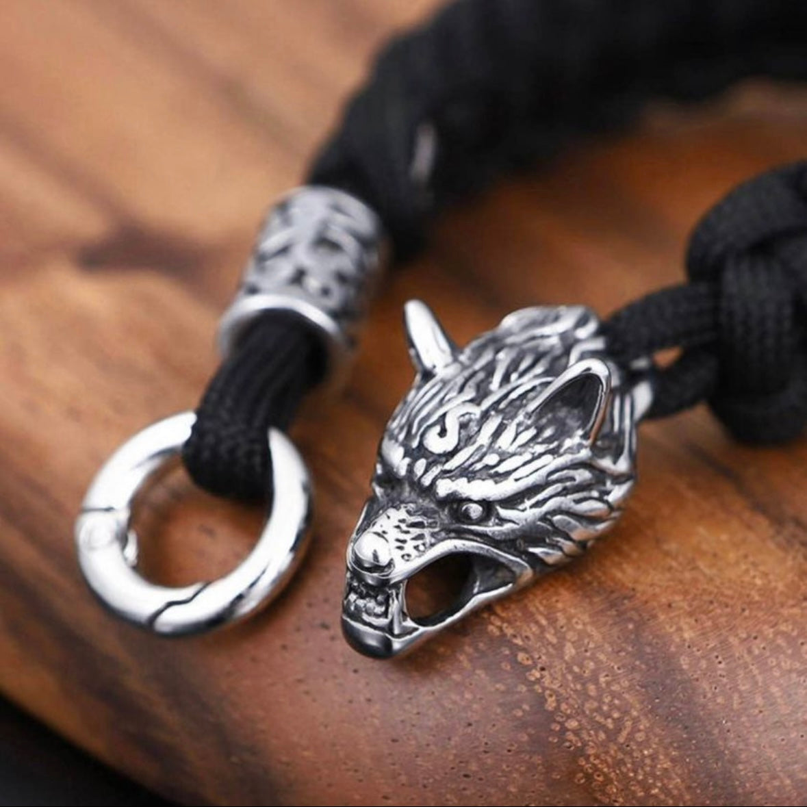 Stainless Steel Celtic Wolf Lanyard Norse Viking Survival Paracord Rope Bangle Wrap Bracelet