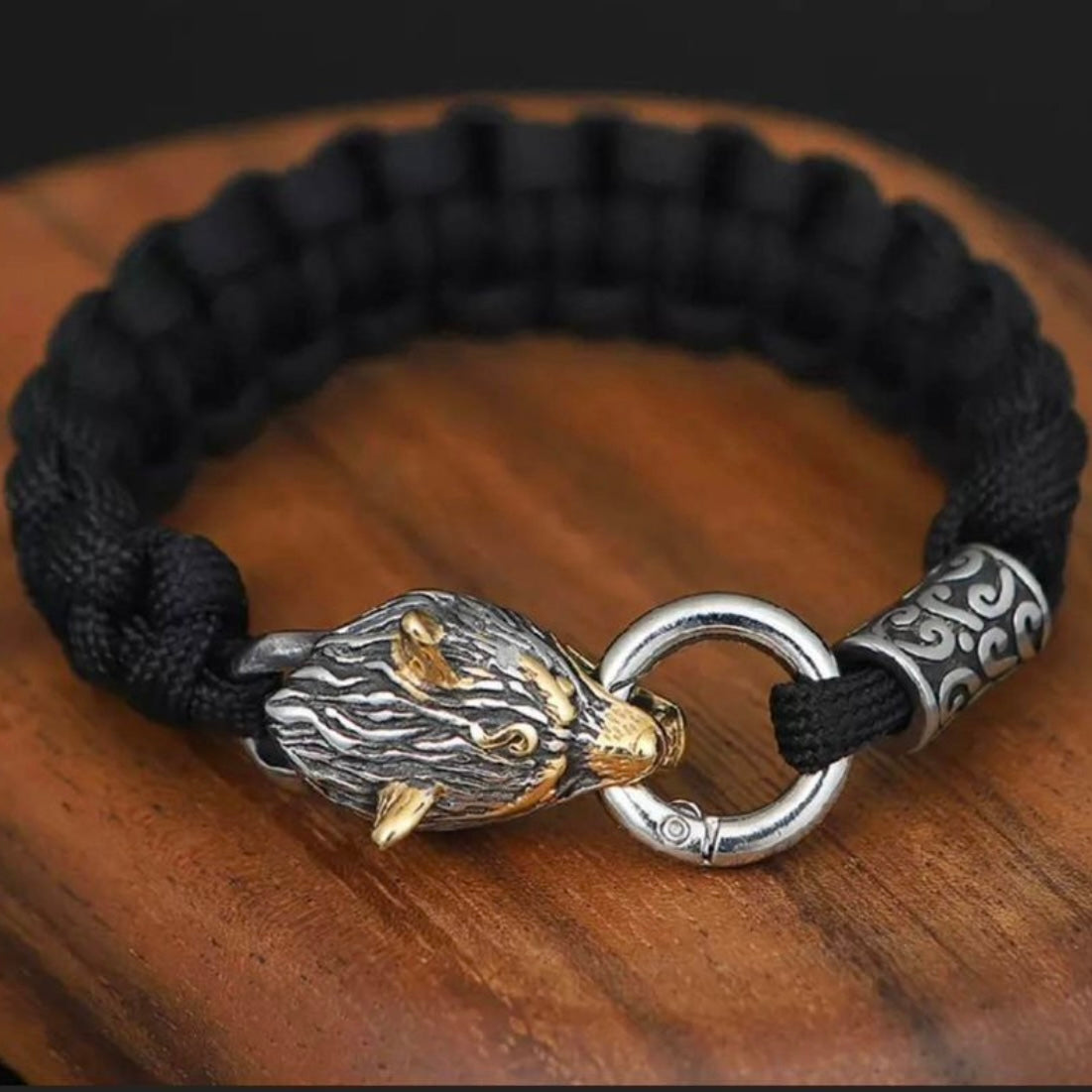 Stainless Steel Celtic Wolf Lanyard Norse Viking Survival Paracord Rope Bangle Wrap Bracelet