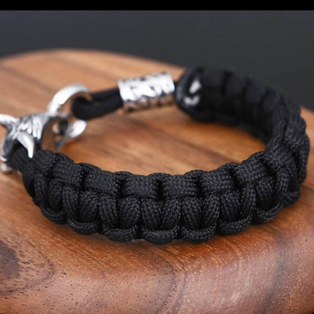 Stainless Steel Celtic Wolf Lanyard Norse Viking Survival Paracord Rope Bangle Wrap Bracelet