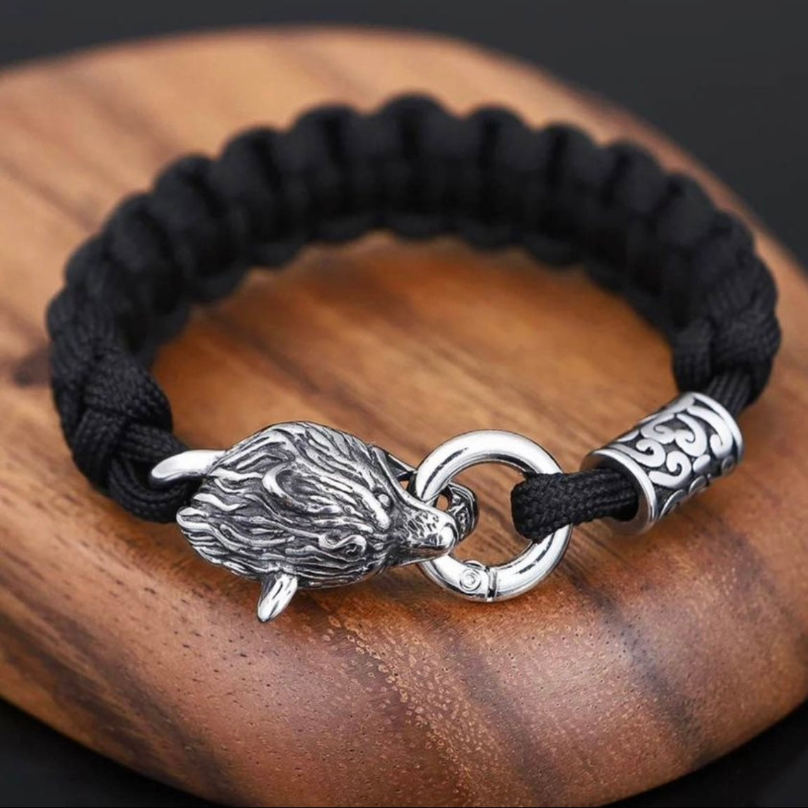 Stainless Steel Celtic Wolf Lanyard Norse Viking Survival Paracord Rope Bangle Wrap Bracelet