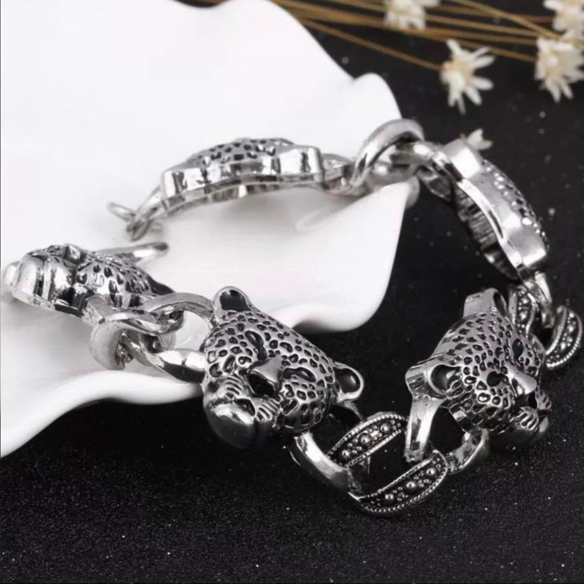 Stainless Steel Leopard Charm Chain Bracelet