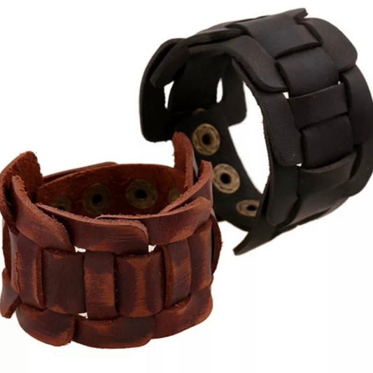 Stylist Leather Cuff Wristband Bracelet Available in Brown or Black Colour