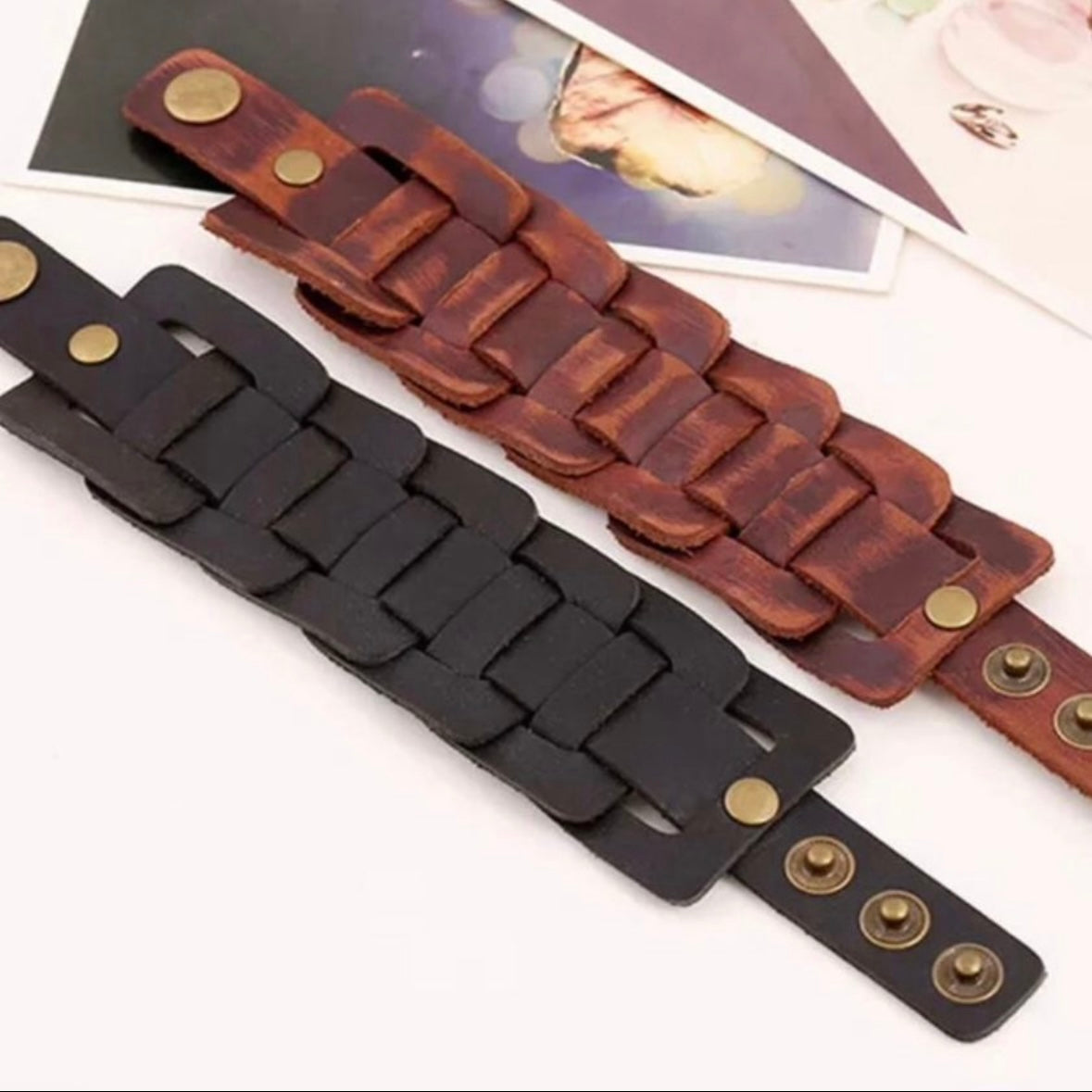 Stylist Leather Cuff Wristband Bracelet Available in Brown or Black Colour