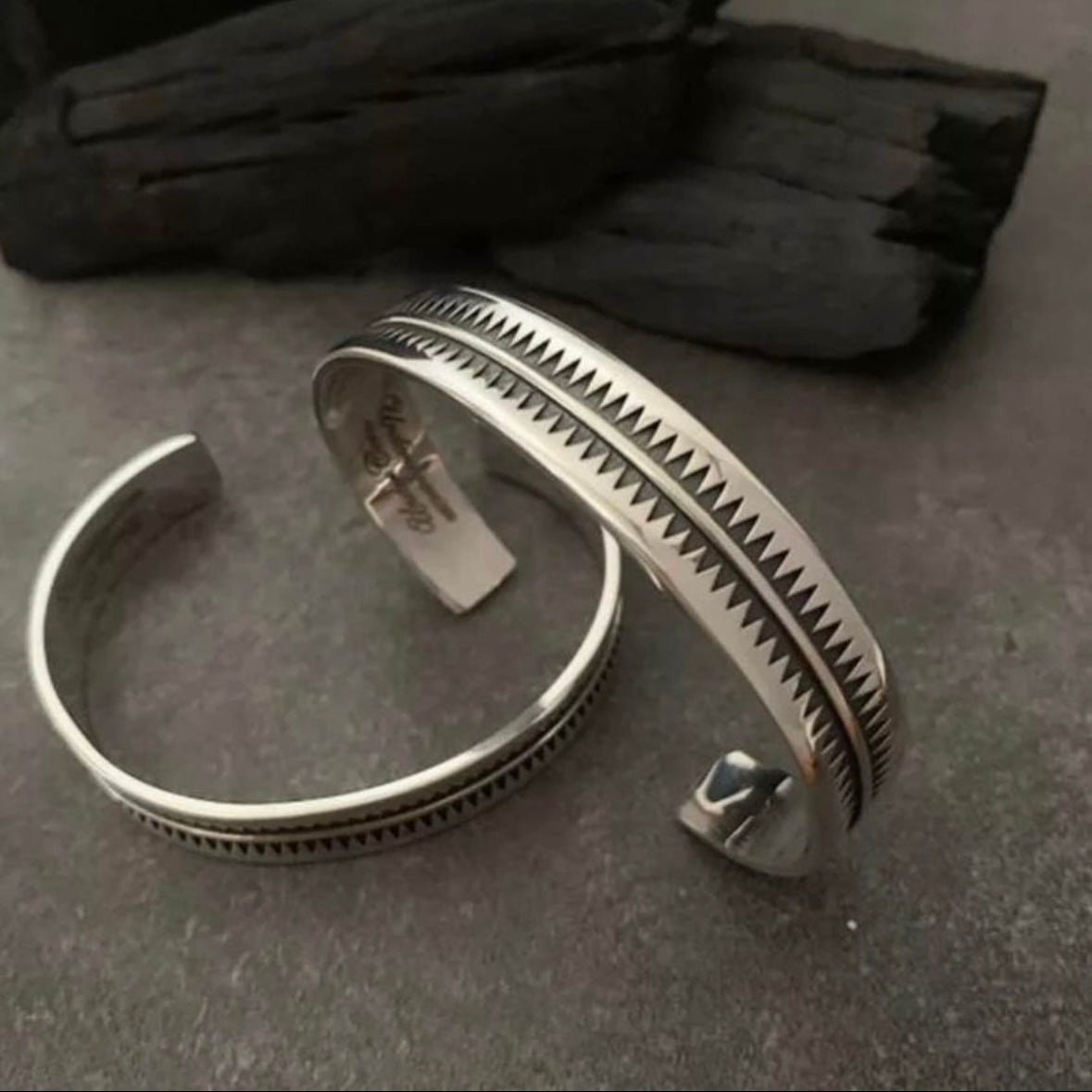 Thai Silver Retro Serrated Indian Open Bracelet Bangle Cuff