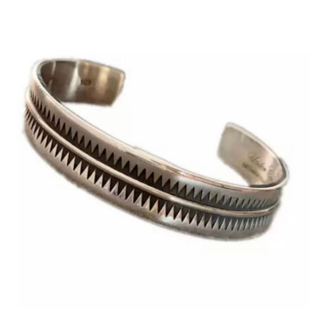 Thai Silver Retro Serrated Indian Open Bracelet Bangle Cuff