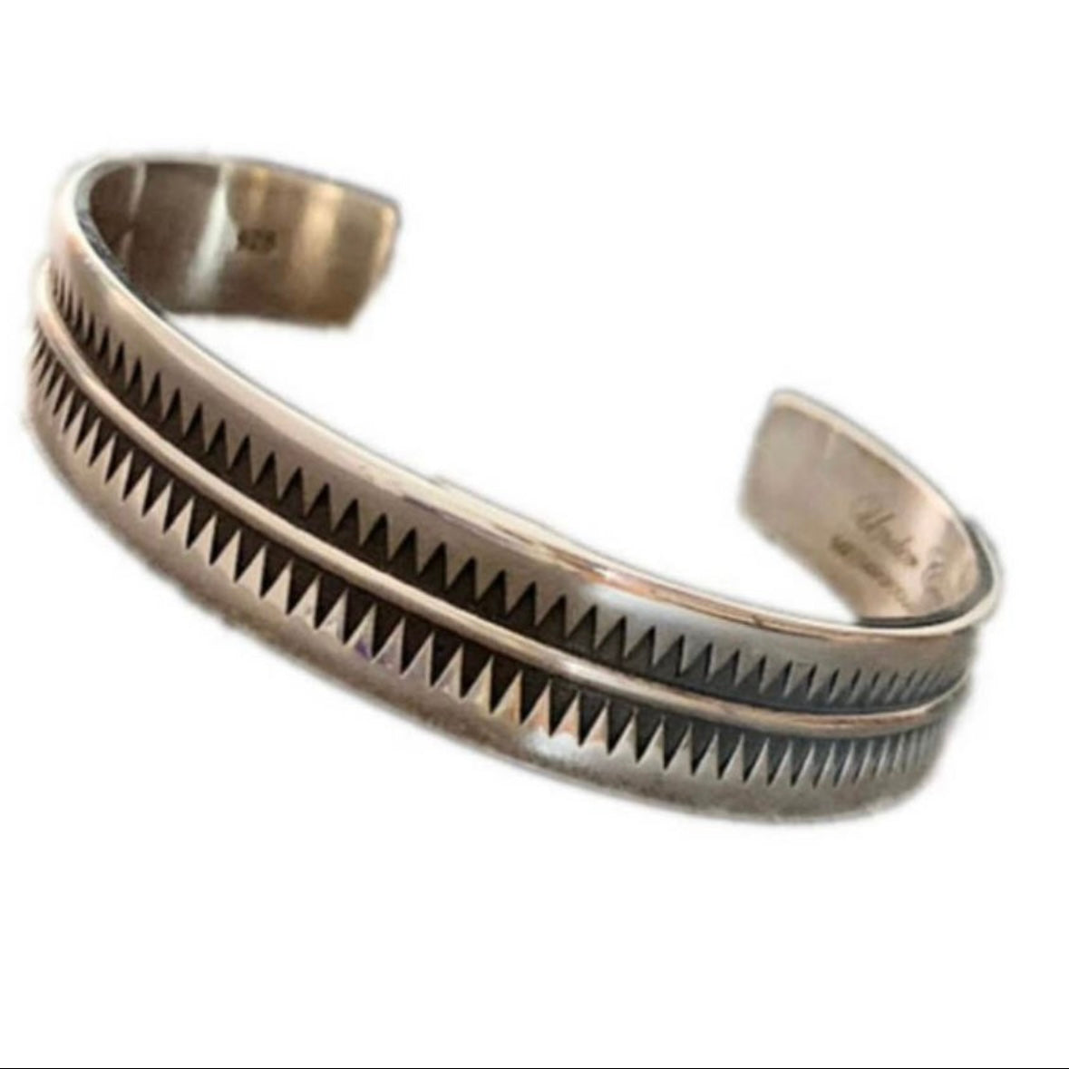 Thai Silver Retro Serrated Indian Open Bracelet Bangle Cuff