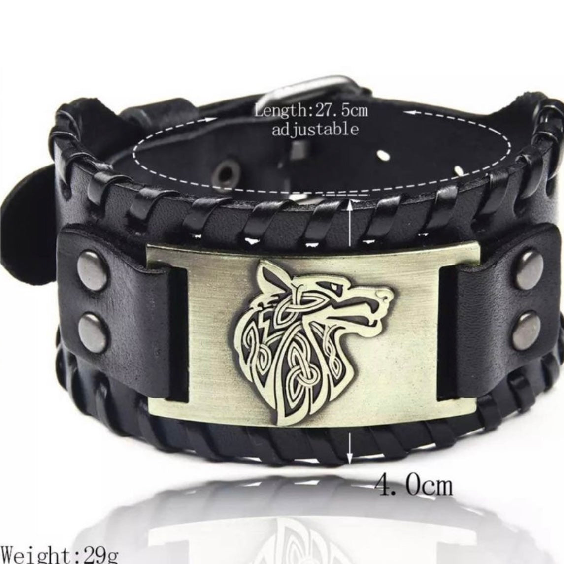 Leather Viking Wrap Bracelet Cuff with Wolf Charm