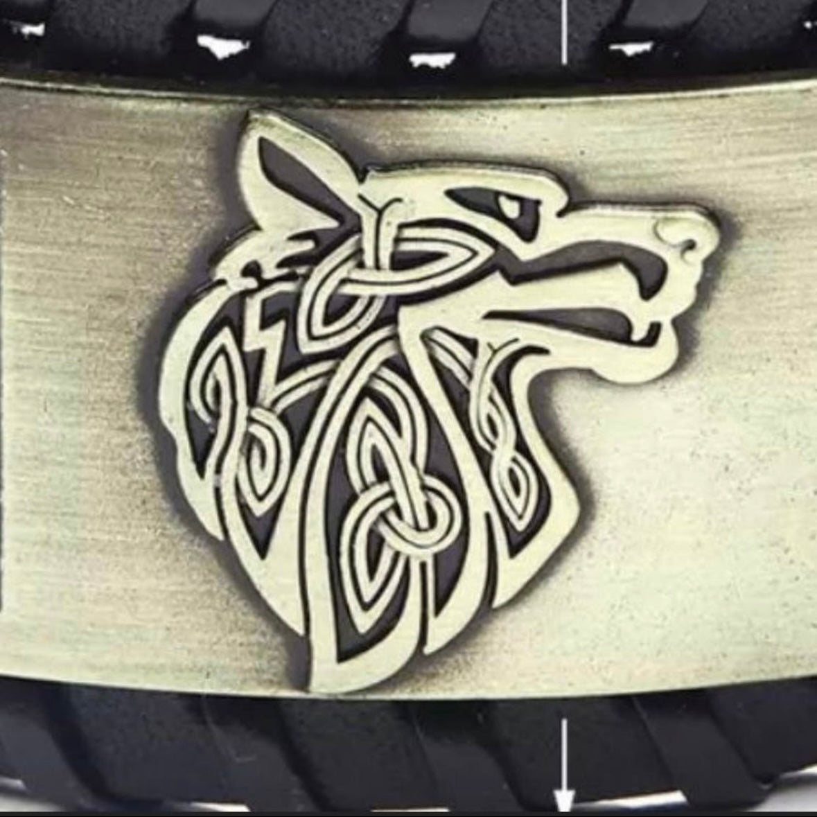 Leather Viking Wrap Bracelet Cuff with Wolf Charm