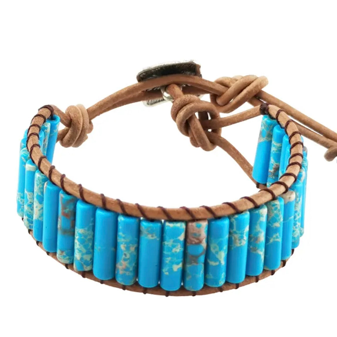 Chakra Jasper Natural Stone Tube Beads Leather Wrap Bracelets Available in a Number of Colours