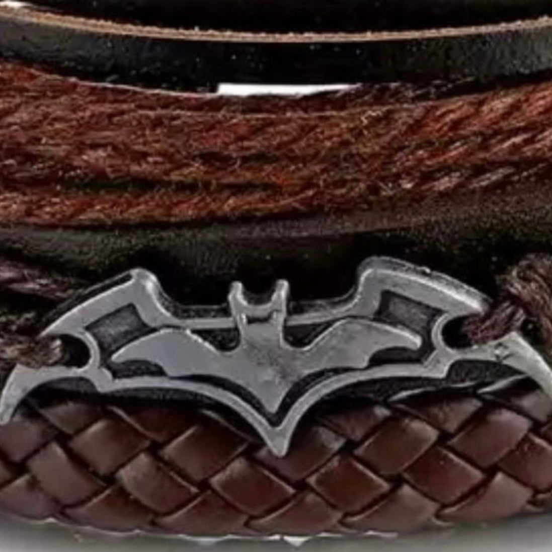 Multi-Layered Leather Brown Cuff Bracelet with a Bat Charm