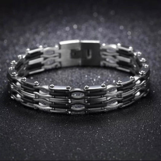 Black Silicon Stainless Steel Link Chain Bracelet Bangle