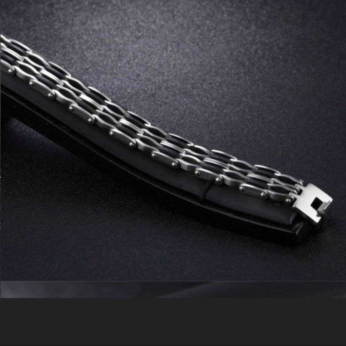 Black Silicon Stainless Steel Link Chain Bracelet Bangle