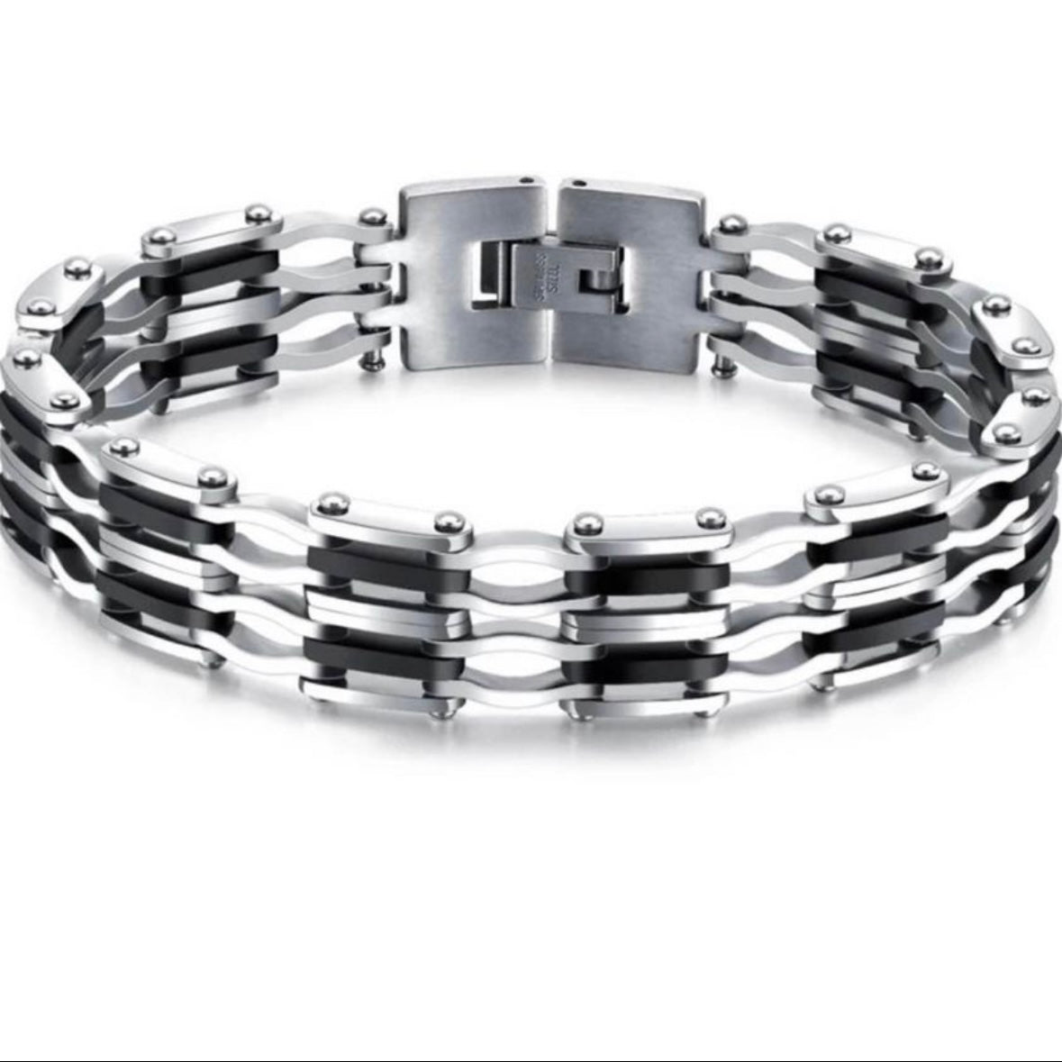 Black Silicon Stainless Steel Link Chain Bracelet Bangle