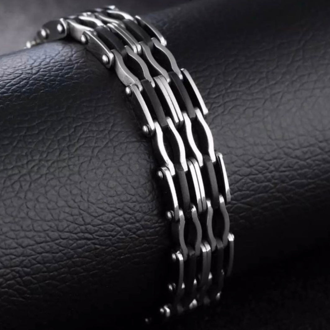 Black Silicon Stainless Steel Link Chain Bracelet Bangle