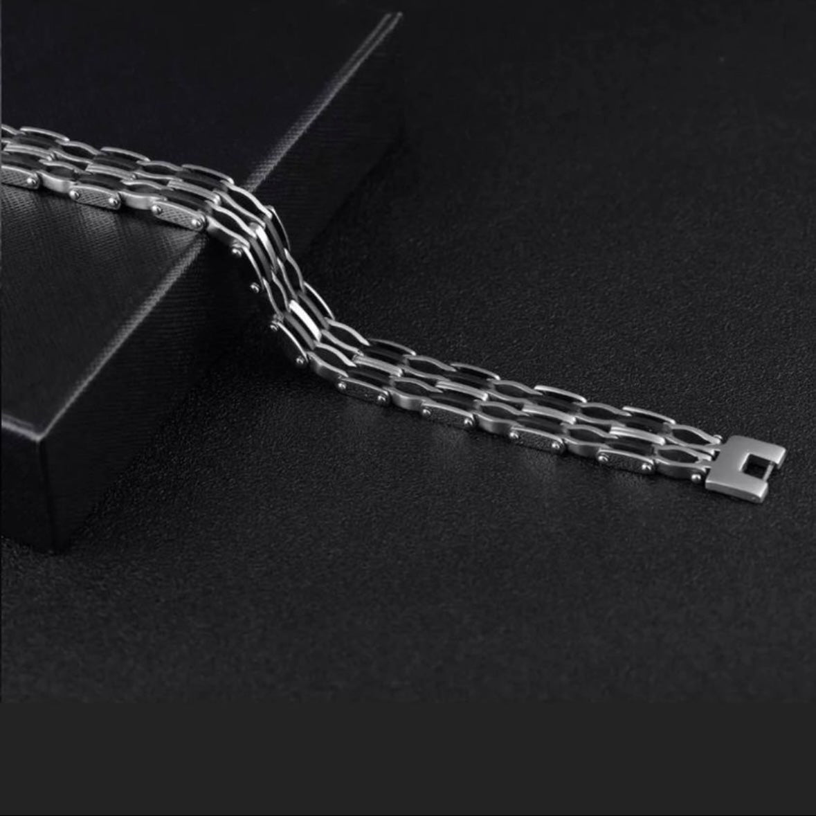 Black Silicon Stainless Steel Link Chain Bracelet Bangle