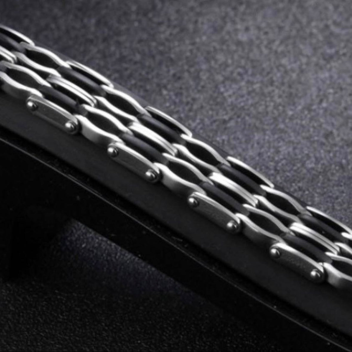 Black Silicon Stainless Steel Link Chain Bracelet Bangle