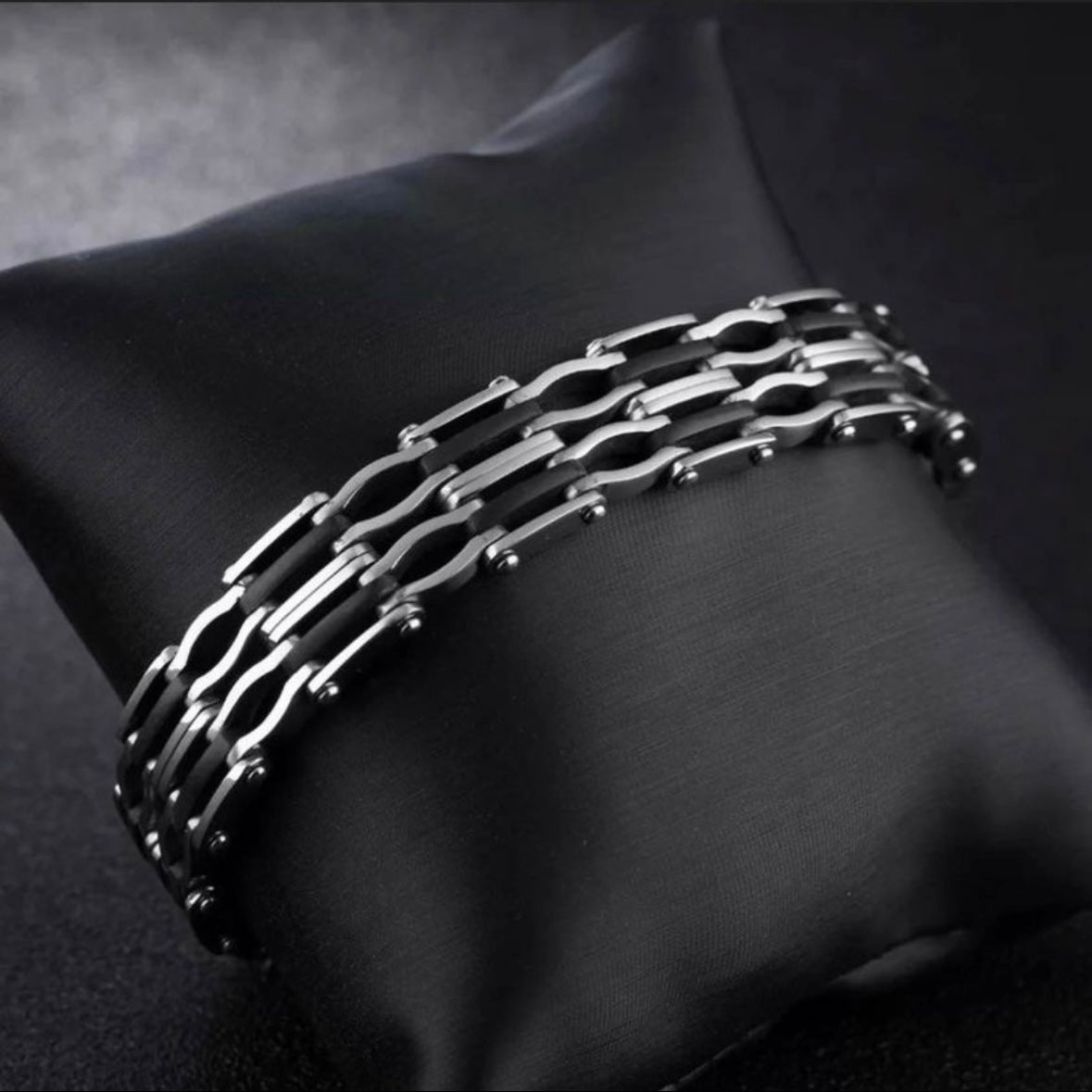 Black Silicon Stainless Steel Link Chain Bracelet Bangle