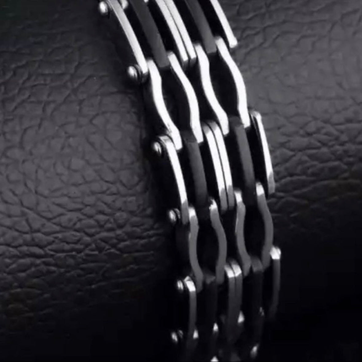 Black Silicon Stainless Steel Link Chain Bracelet Bangle