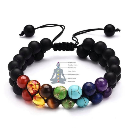 7 Chakra Adjustable 8mm Natural Stone Bracelet Double Woven Rope Yoga Balance healing