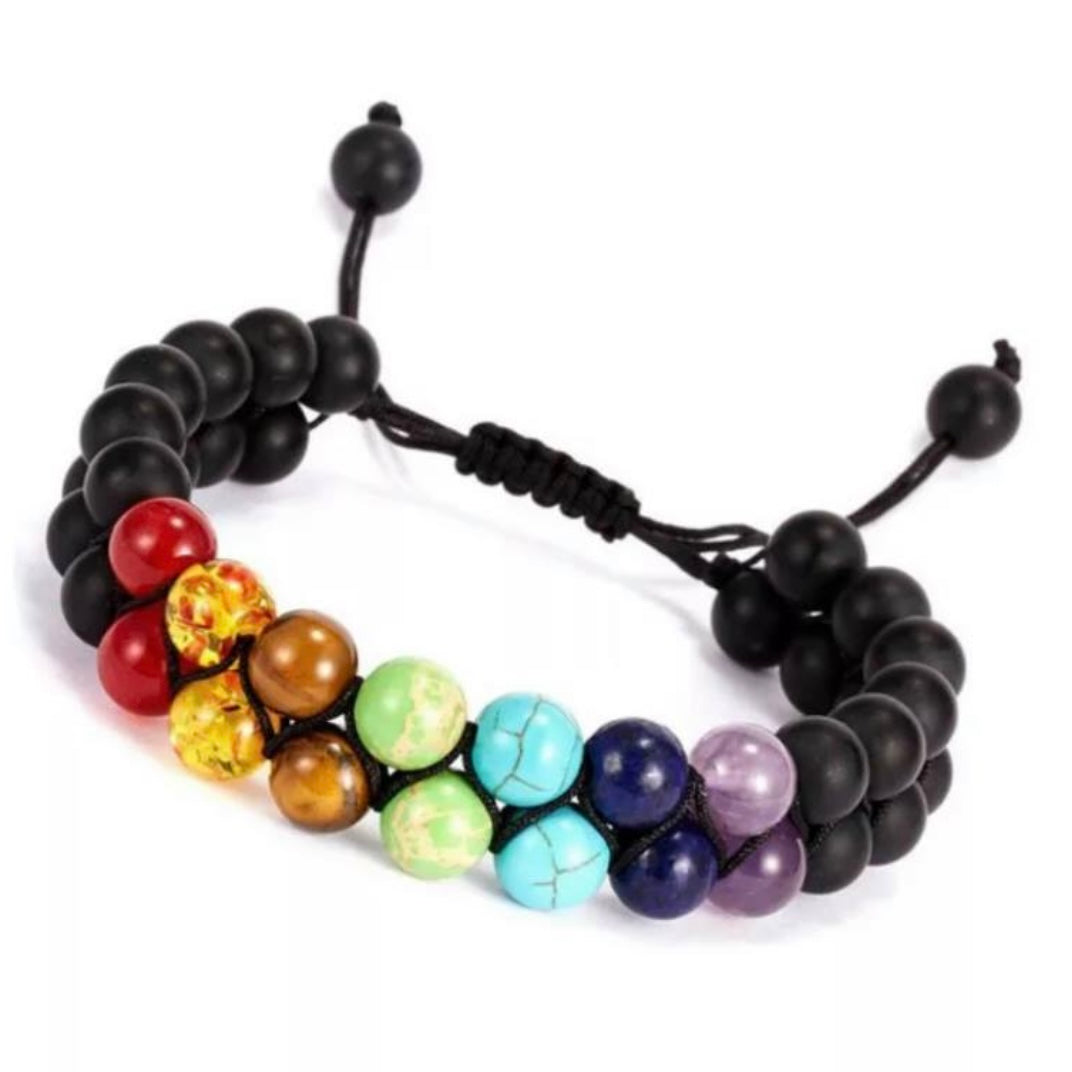 7 Chakra Adjustable 8mm Natural Stone Bracelet Double Woven Rope Yoga Balance healing