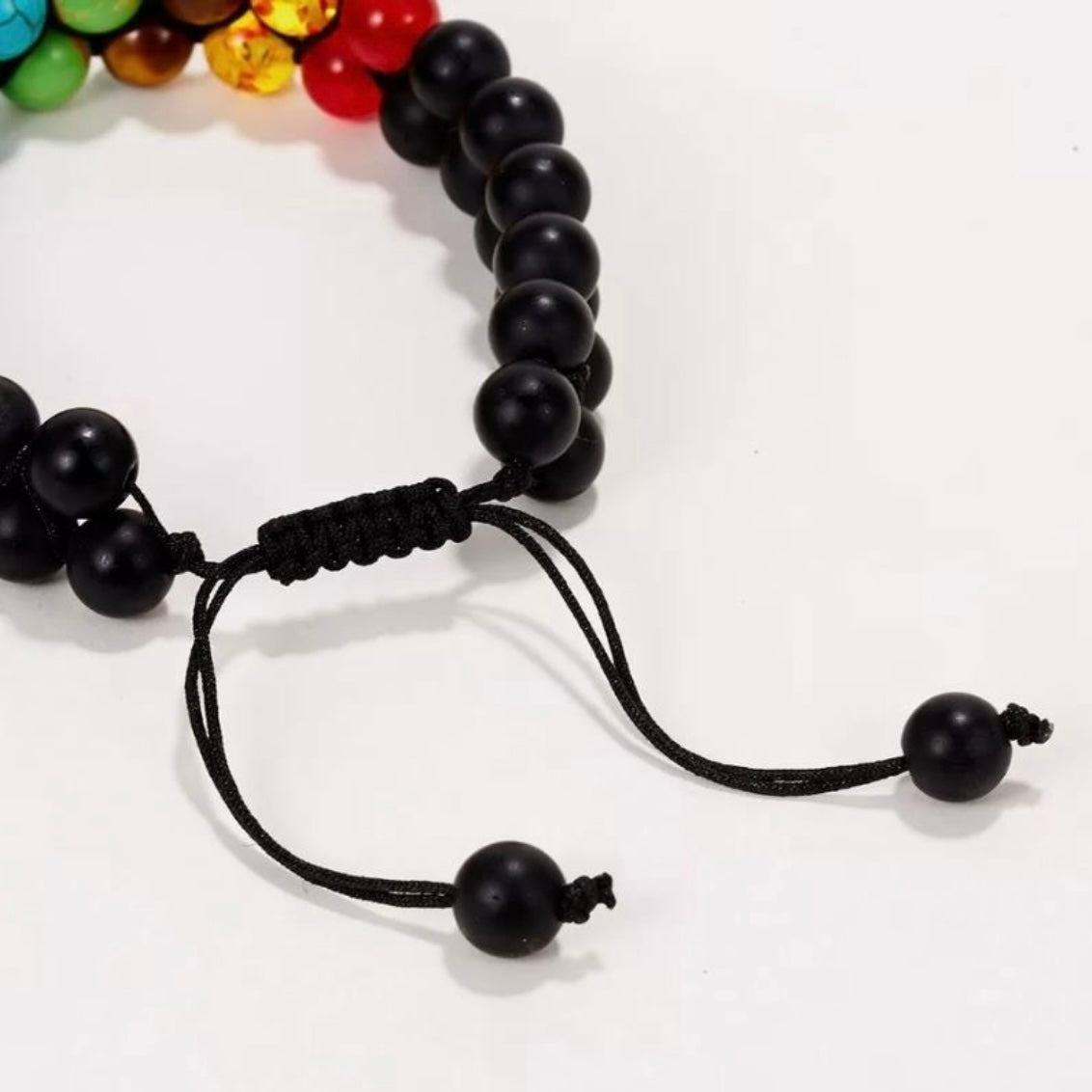 7 Chakra Adjustable 8mm Natural Stone Bracelet Double Woven Rope Yoga Balance healing