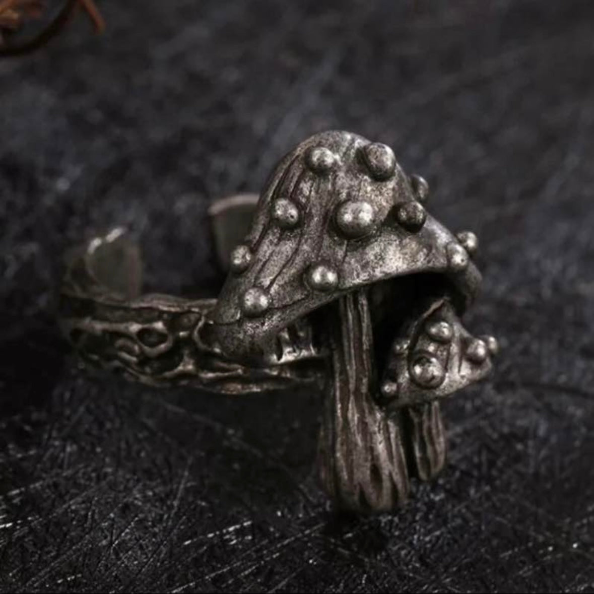 Double Mushroom Open Adjustable Gothic Punk Ring