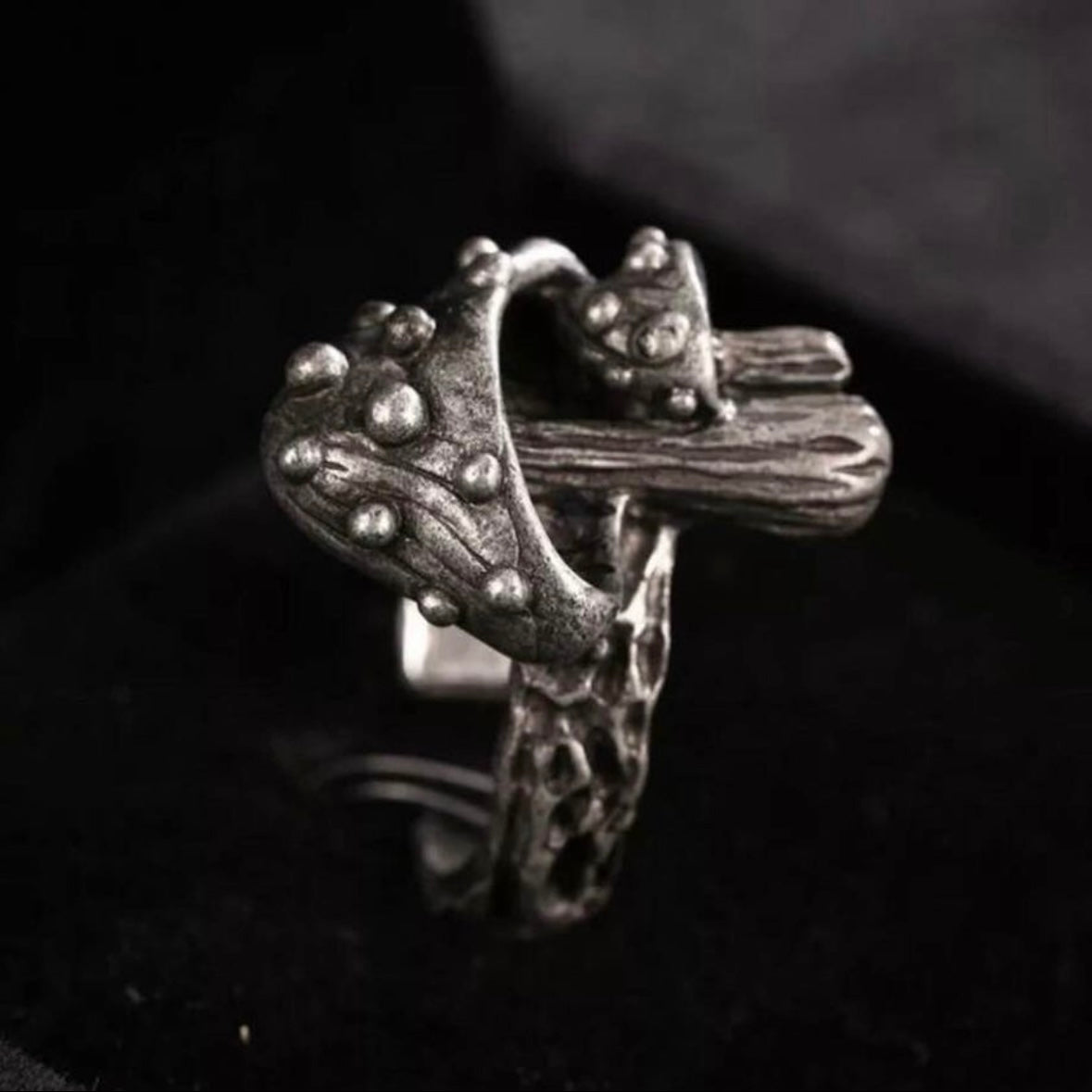 Double Mushroom Open Adjustable Gothic Punk Ring