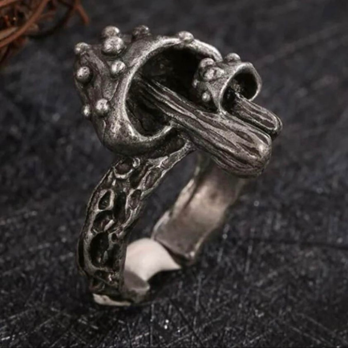 Double Mushroom Open Adjustable Gothic Punk Ring