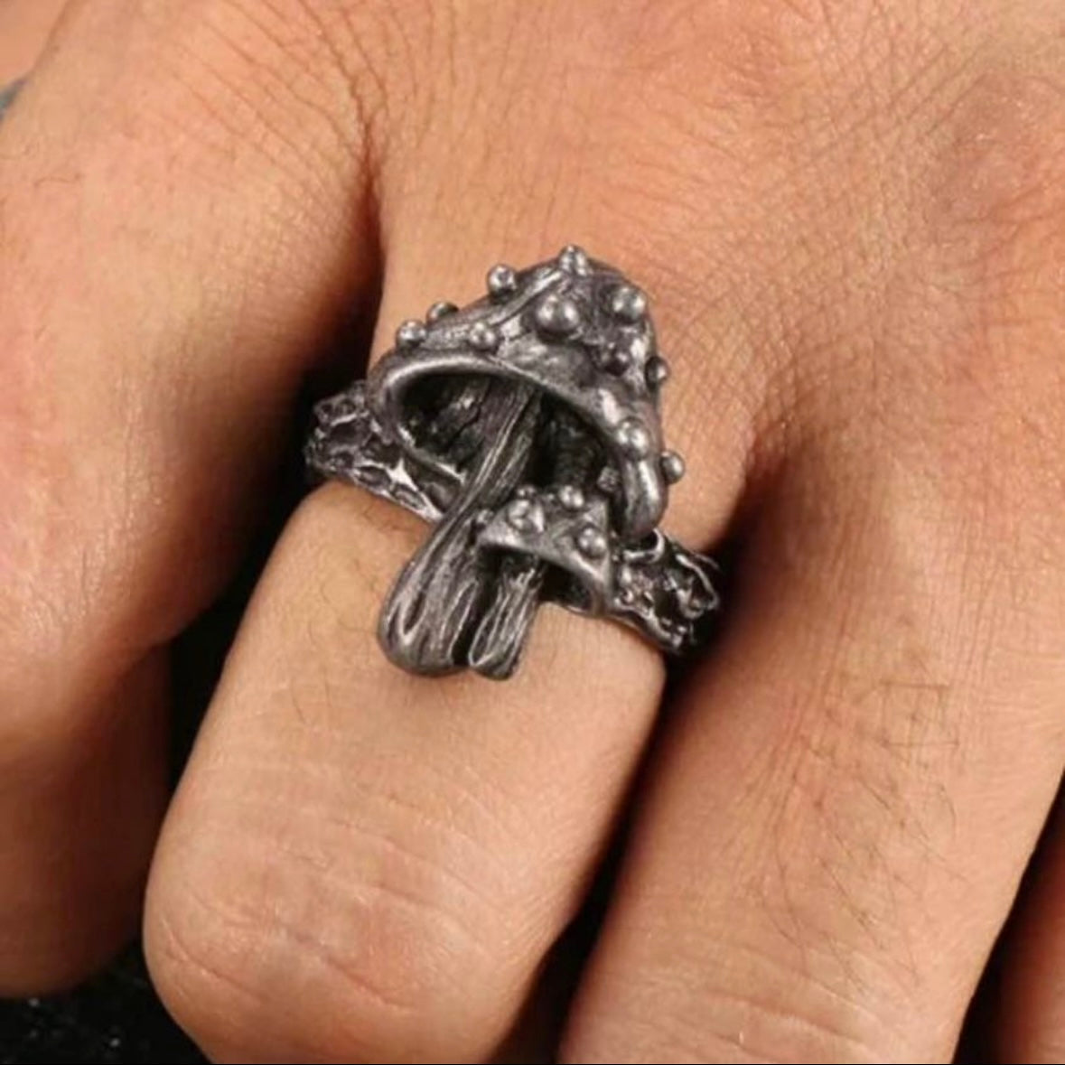 Double Mushroom Open Adjustable Gothic Punk Ring