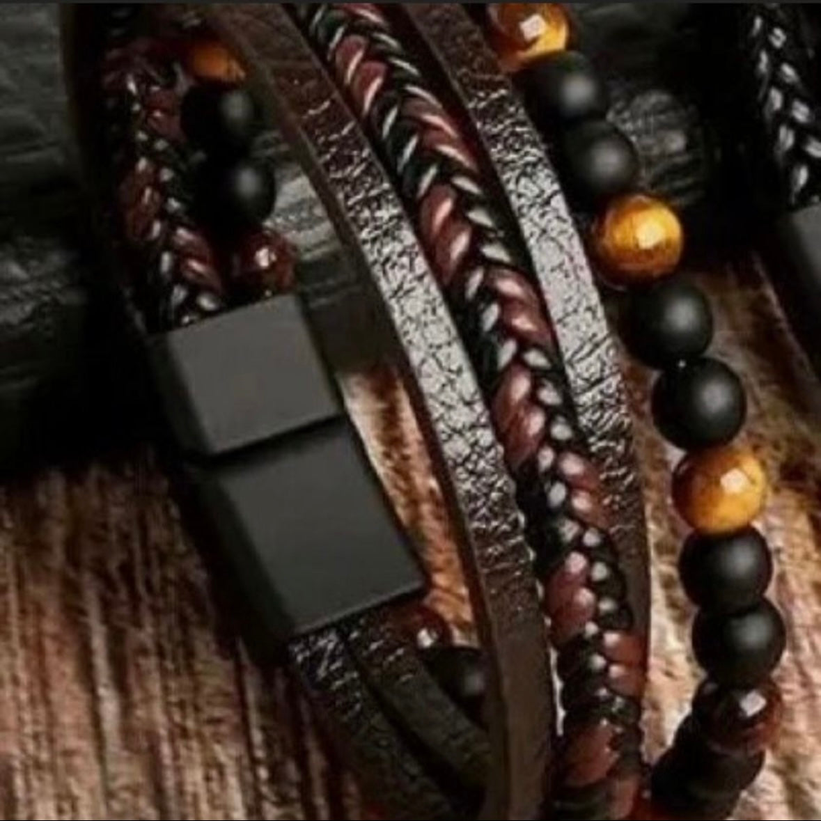 Brown Leather Multi Layered Simulated Tiger Eye Fashion Bracelet Wrap Wristband