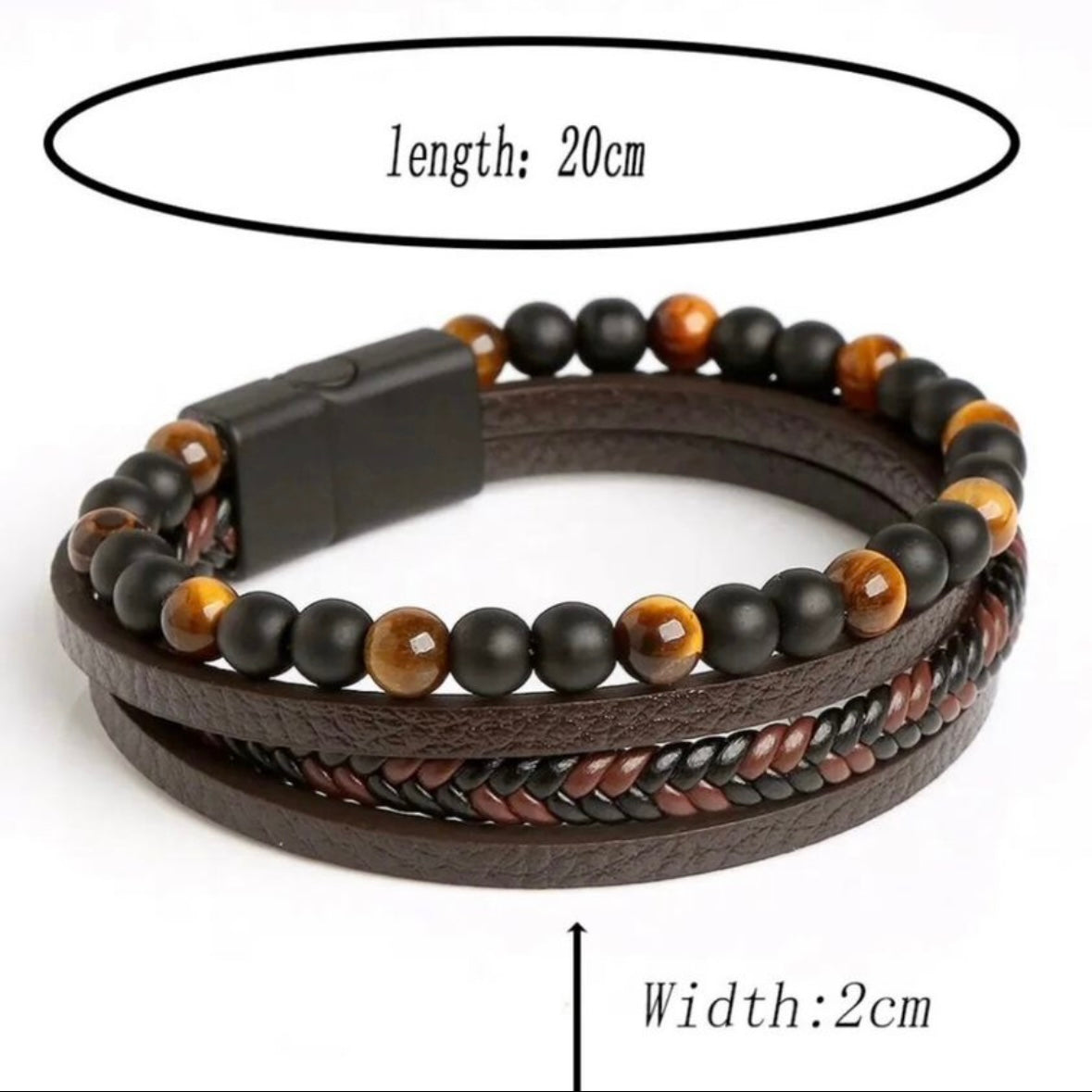 Brown Leather Multi Layered Simulated Tiger Eye Fashion Bracelet Wrap Wristband