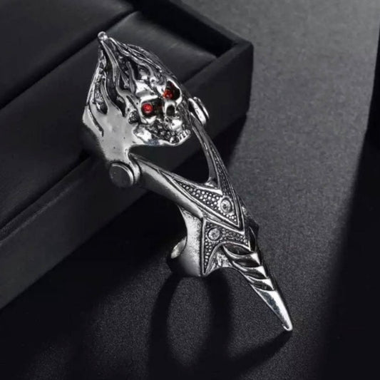 Gothic Vintage Silver Large Skull Joint Ring