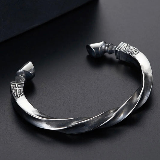 Vintage War Horse Hoof Stainless Steel Twisted Cuff Bangle Bracelet