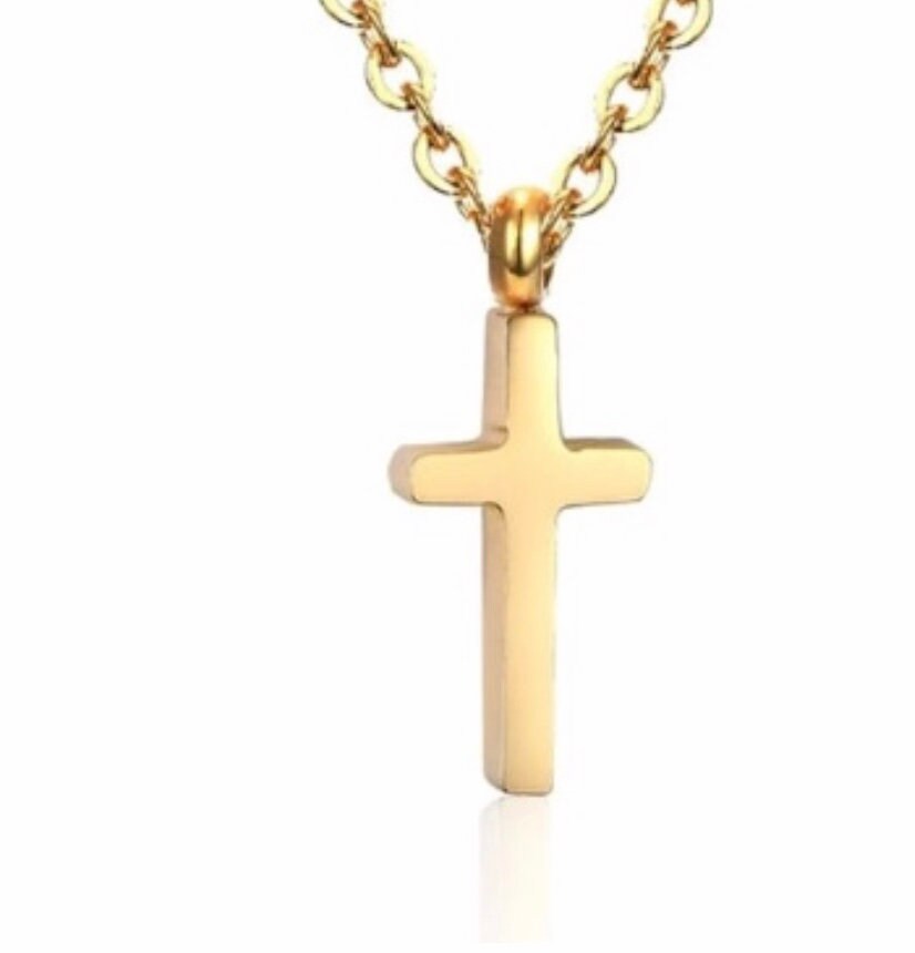 Double Chain Necklace with Cross & Crystal Charm Pendants