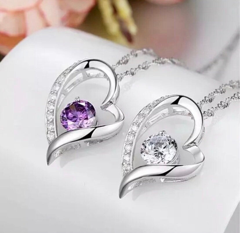 Austrian crystal Diamonds Love Heart Pendant Statement Necklace