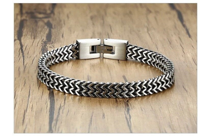 8mm Vintage Stainless Steel Double Curb Chain Bracelet